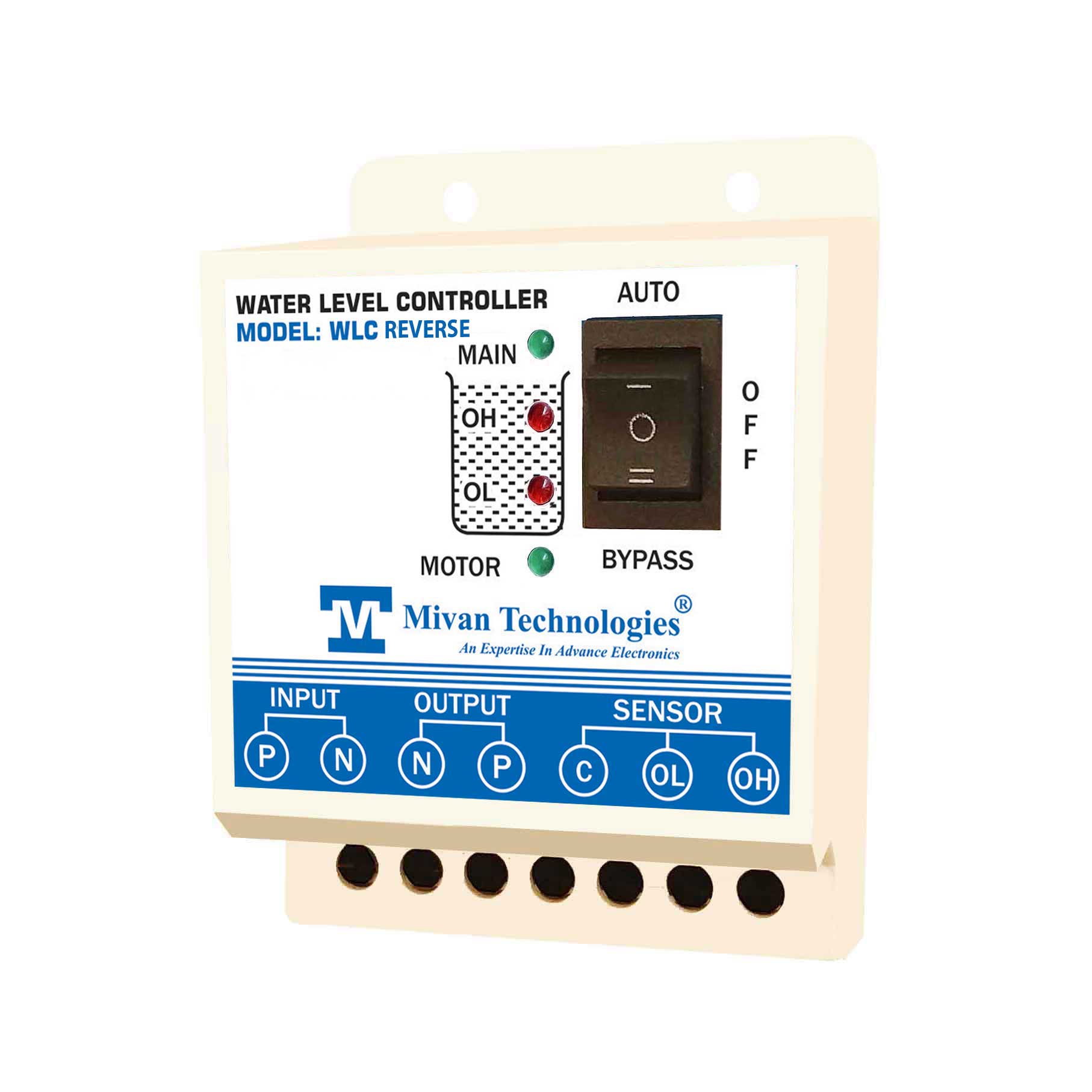 Reverse water level controller when the tank is full it will start the motor and when the tank is empty it will stop the motor