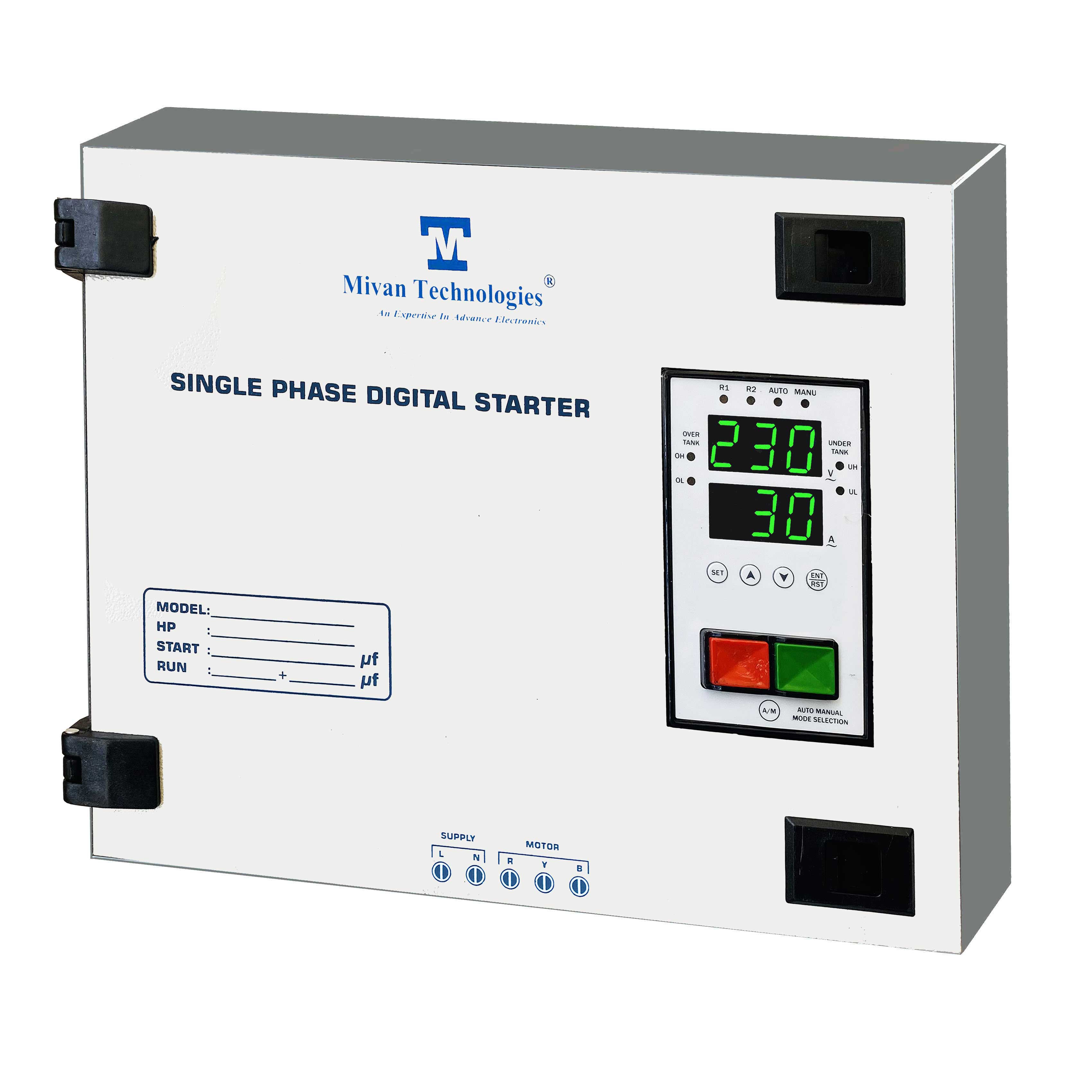 DS SR FLOAT single phase Digital motor starter panel with volt and amp meter with HV LV OL DRY RUN Protection with CYCLIC timer suitable FOR 1.5 HP