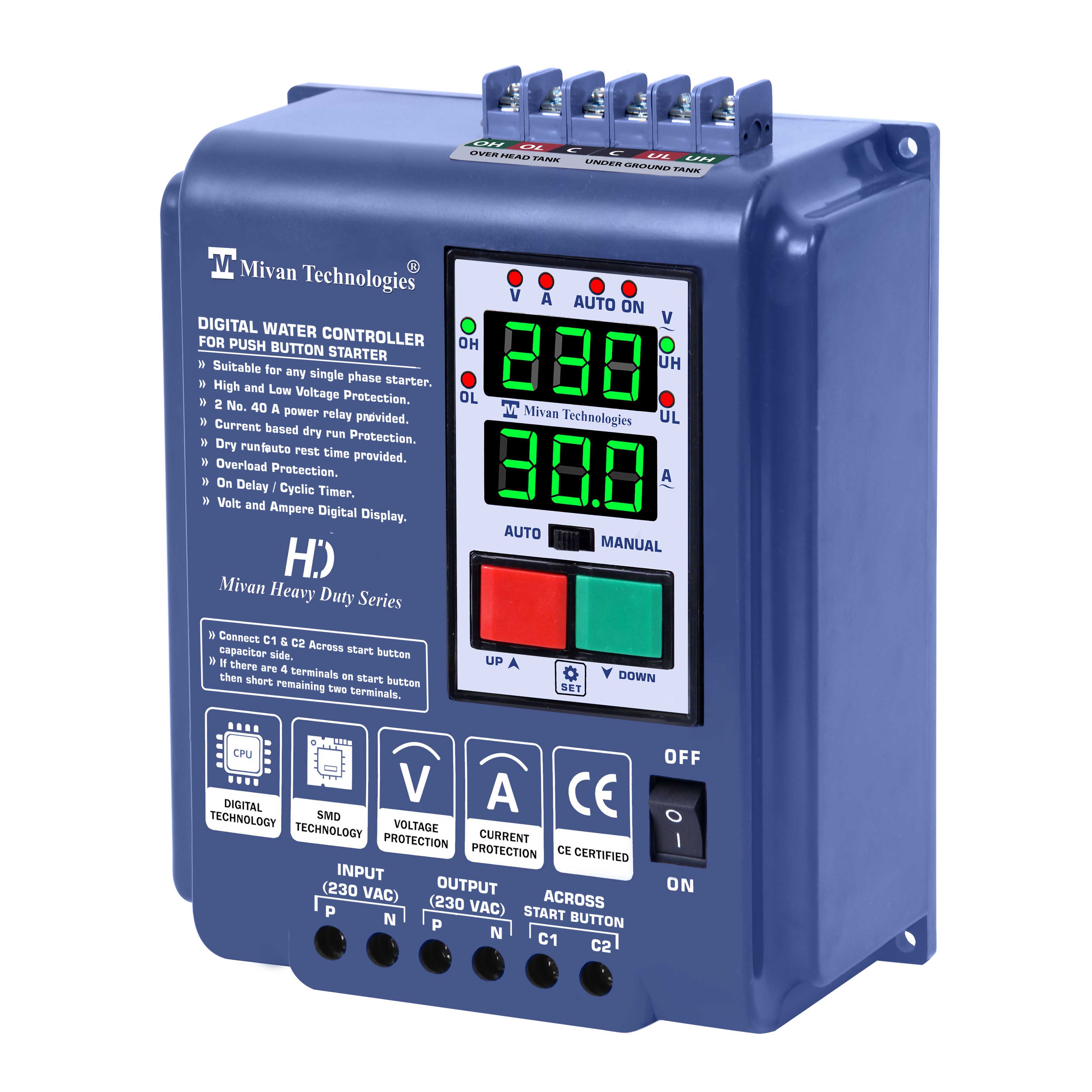DSL 2SR HD Digital water level controller for push button starter panel with V A meter with HV LV OL DRY PROTECTIONS CYC timer