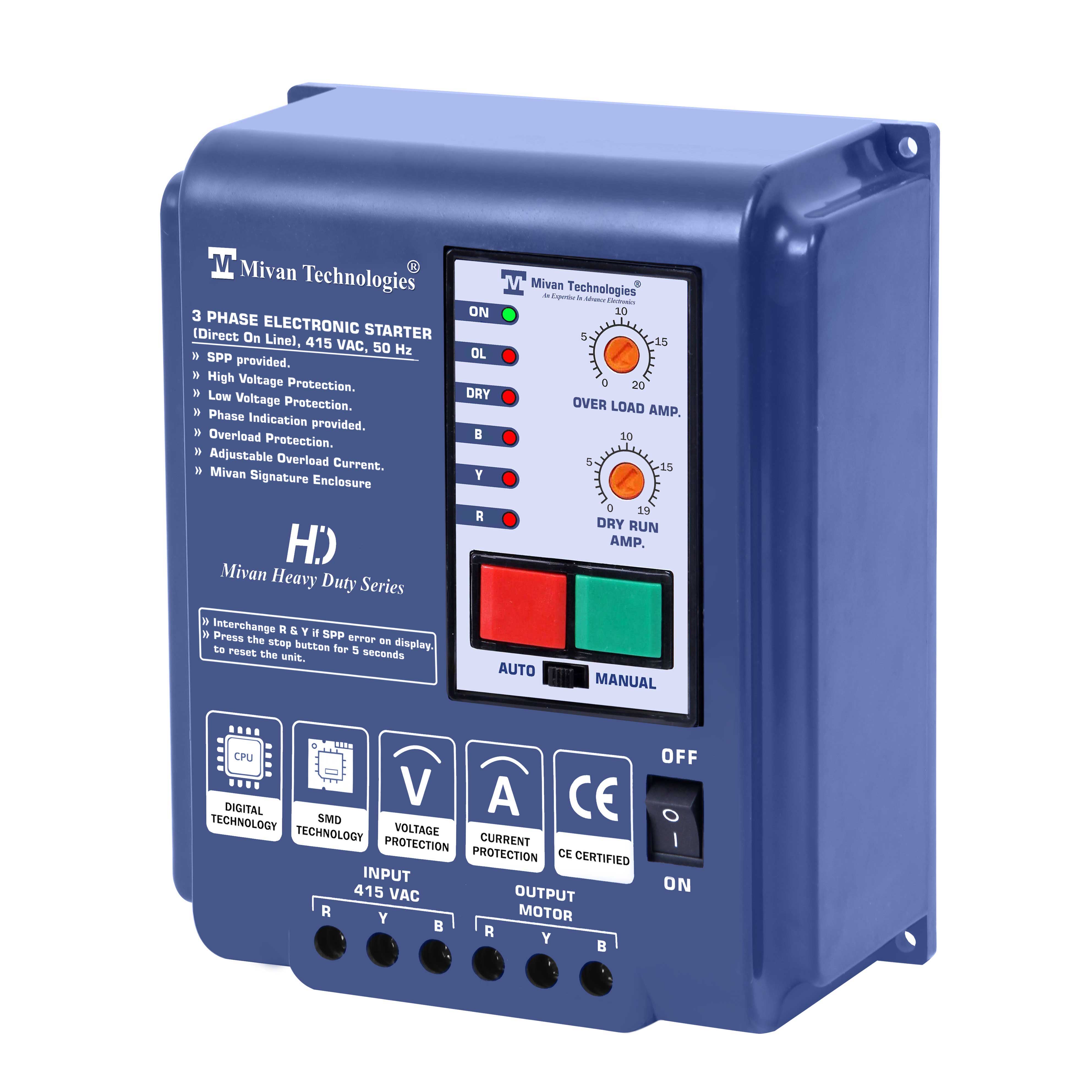 STS DRY HD 3 phase DOL electronic starter for 3 phase motor suitable up to 10 hp motor with  HV LV OL dry PROTECTIONS with SPP