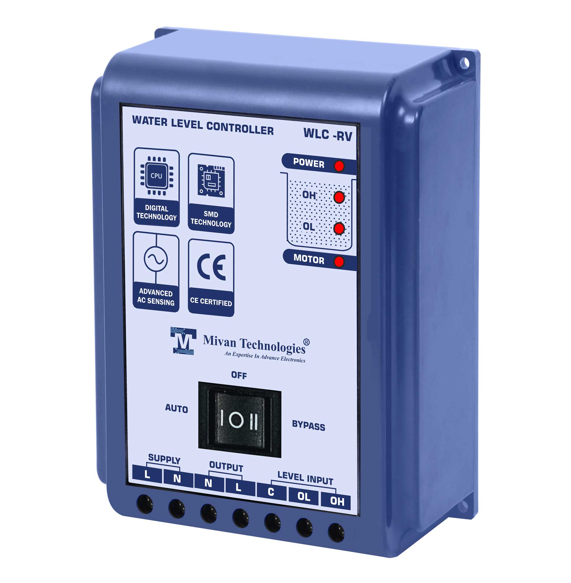 Reverse water level controller when the tank is full it will start the motor and when the tank is empty it will stop the motor